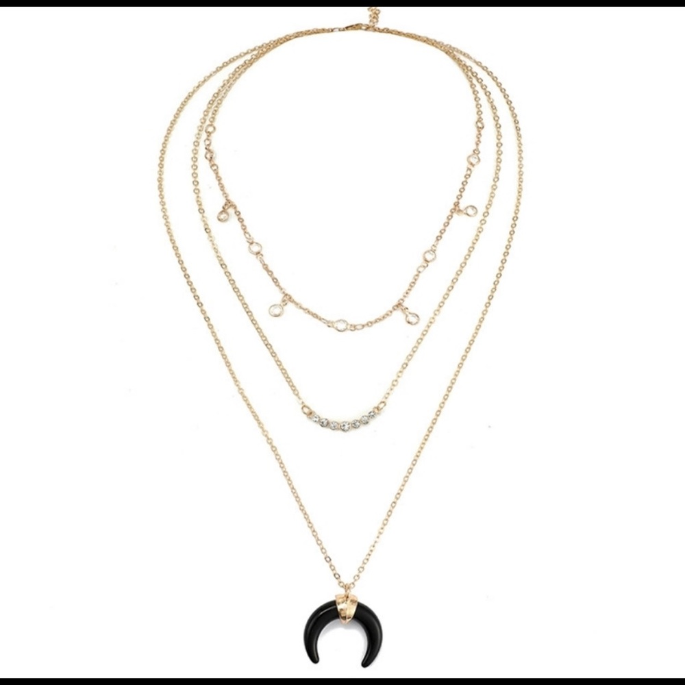 Multilayer Rhinestone Horn Necklace - Picture 4 of 7